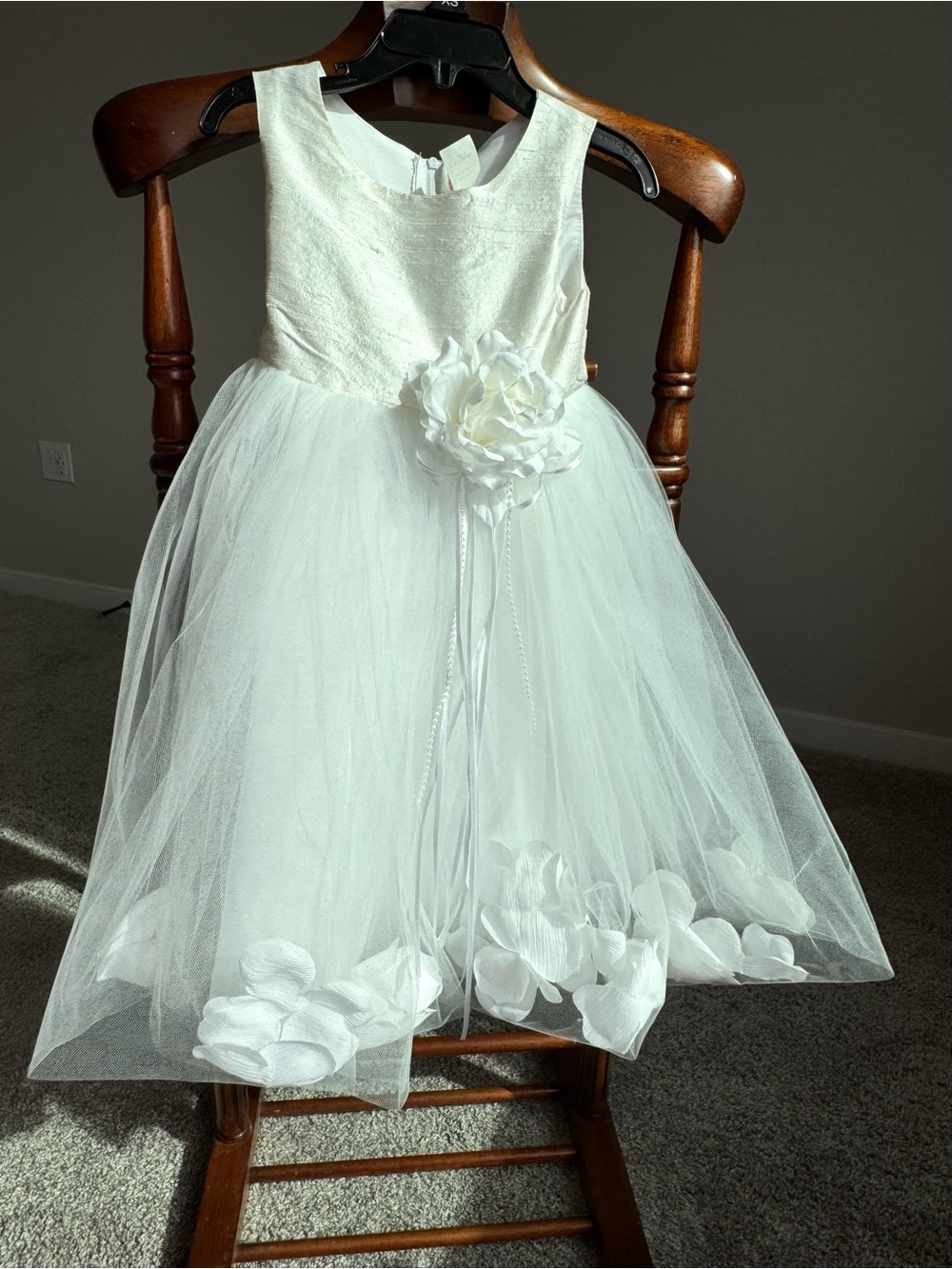 Kids Dream Girl Dress White Silk Bodice Tulle Skirt 3D Floral Wedding Party 2T